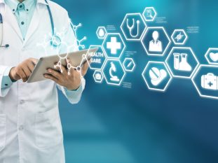 Medical Healthcare Concept - Doctor in hospital with medical icons modern interface showing symbol of medicine innovation medical treatment emergency service doctoral data and patient health.